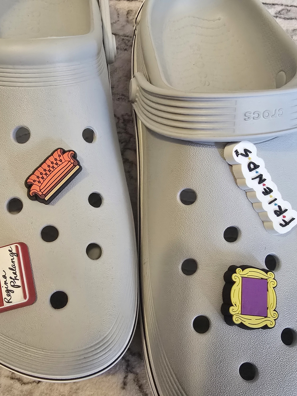 Crocs Adults Classic Clog - Light Gray with Friends Charms NWOT